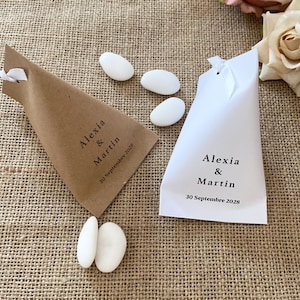 Boîte à dragées pour cadeau de remerciements pour mariage, Baptême, Communion... Kraft ou blanc, Classique