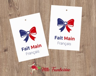 French Handmade labels, gift label, fancy label Knot Blue White Red