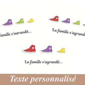 Carte Annonce grossesse personnalisée, basket, chaussure, la famille s'agrandit