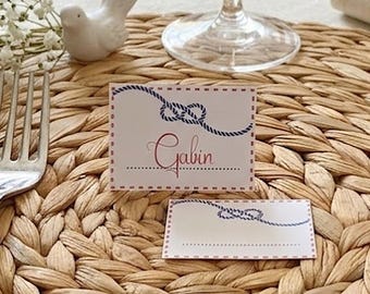 Personalized nautical-themed place card for baptisms and birthdays, featuring a nautical knot design, table decoration