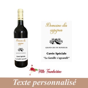 Etiquette autocollante bouteille, Annonce de grossesse personnalisée, La famille s'agrandit, Etiquette personnalisée, cigogne