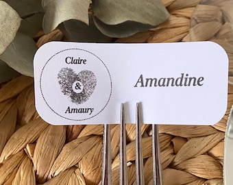 Personalized place card with heart print design, table decoration for wedding or birthday