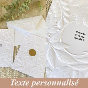Carte à gratter message surprise, demande témoin , demoiselle d'honneur, marraine. Motif floral en Relief - gaufrage 3D - Annonce originale