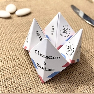 Menu individuel mini origami cocotte en papier, Mariage thème Voyage, destination, billet d'avions,
