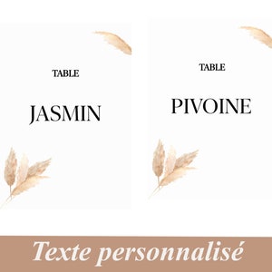 Nom de table, Numéro de table pour mariage, anniversaire, motif aquarelle Fleur de la pampa, décoration mariage champetre nature