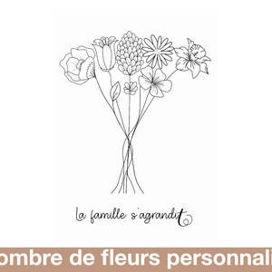 Carte Annonce grossesse personnalisée, Bouquet de fleurs, la famille s'agrandit