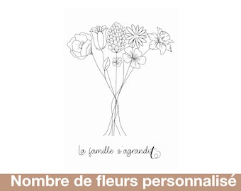 Carte Annonce grossesse personnalisée, Bouquet de fleurs, la famille s'agrandit