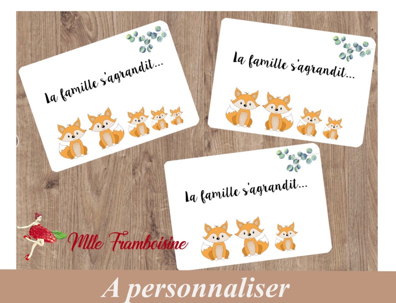 Carte Annonce grossesse "La famille s'agrandit" petit renard image 1