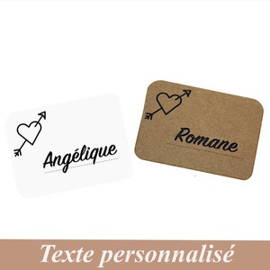 Marque place Coeur et flèche,  kraft naturel ou blanc, personnalisé