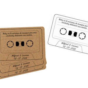 Cartes dédicaces chansons aux mariés, animation jeu mariage, DJ, musique mariage, Carte vintage K7, décoration de table et ambiance image 2