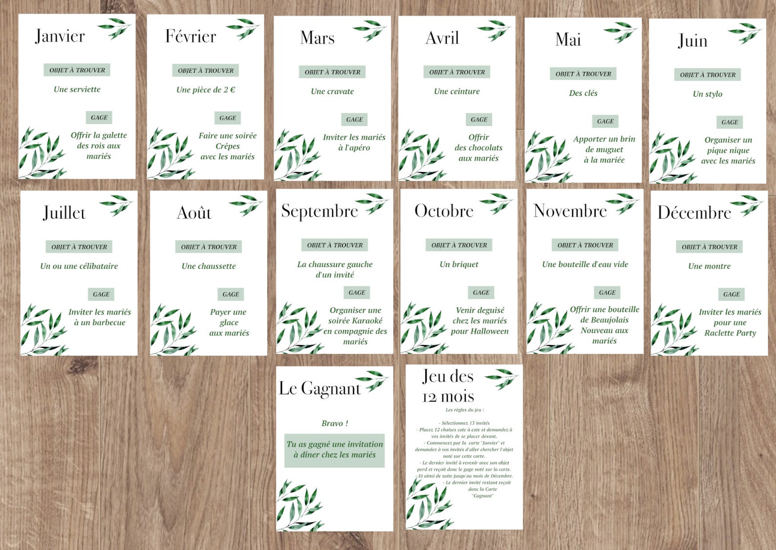 Jeu des 12 mois mariage, animation mariage, motif Olivier - Etsy France