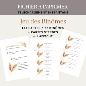 Jeu des binômes pour mariage a Imprimer, Fichier PDF, Animation mariage numérique, Motif Pampa