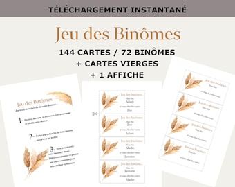 Jeu des binômes pour mariage a Imprimer, Fichier PDF, Animation mariage numérique, Motif Pampa
