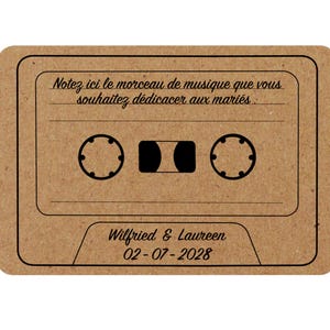 Cartes dédicaces chansons aux mariés, animation jeu mariage, DJ, musique mariage, Carte vintage K7, décoration de table et ambiance image 5
