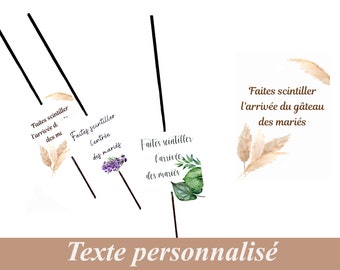 Étiquettes pour cierge magique, Lot de 10, texte personnalisé, animation mariage, entres des mariés, gâteaux des mariés, anniversaire