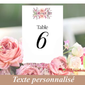 Carte Numéro de table, plan de table pour mariage, anniversaire, bapteme, communion, motif floral, aquarelle pastelle