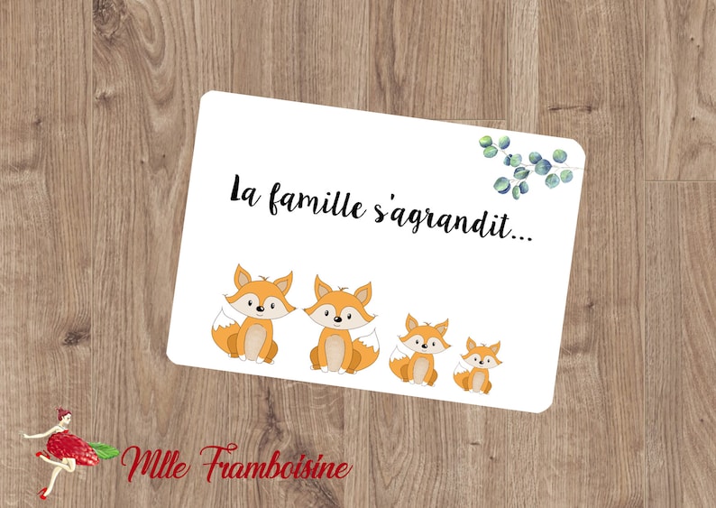 Carte Annonce grossesse "La famille s'agrandit" petit renard image 3