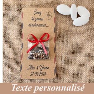 Cadeau invités pour Mariage thème voyage, Cartes sachets de graines de fleur à semer, personnalisation gratuite