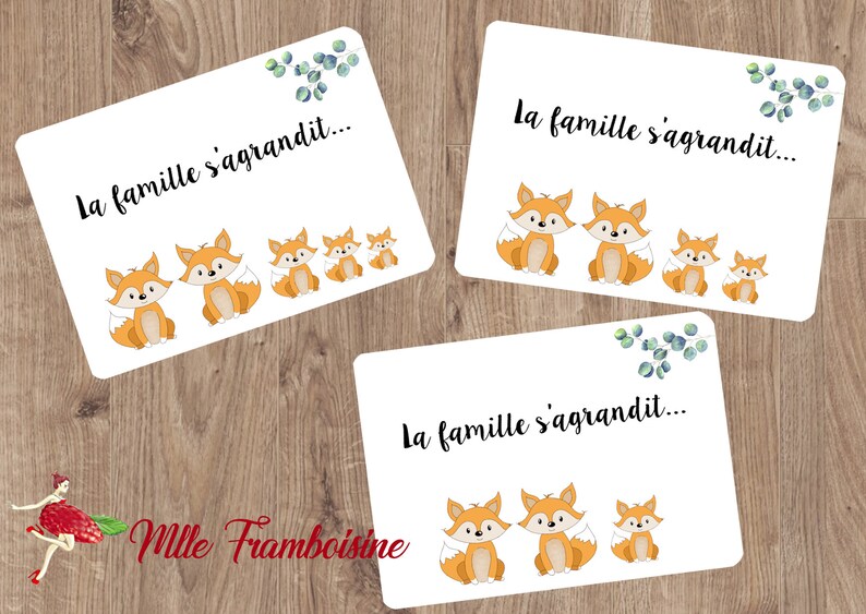 Carte Annonce grossesse "La famille s'agrandit" petit renard image 2