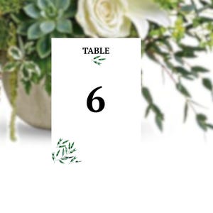 Carte Numéro de table personnalisée ou Nom de table,  pour mariage en Provence, Motif feuille d'olivier