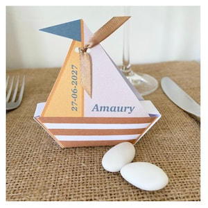 Contenant à dragées, petit bateau, cadeau de remerciement pour invités, baptême, communion, anniversaire...