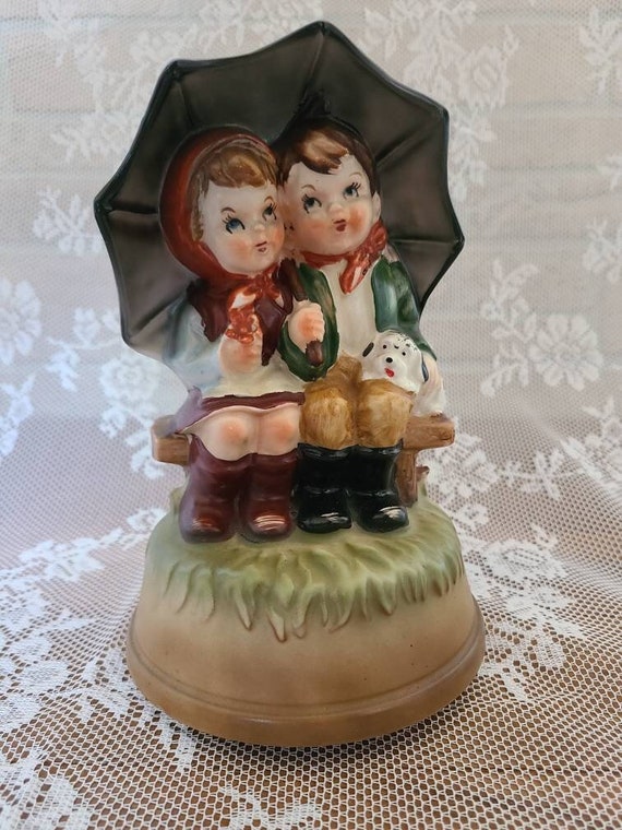 Vintage Hummel Style Figurines Music Box Girl & Boy With Dog Etsy