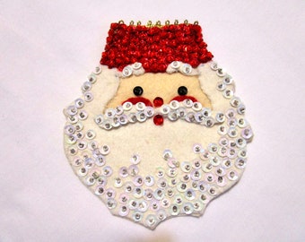 Vintage Large 5” Sequin Beaded Christmas Santa Head Applique Sew On Craft NEW