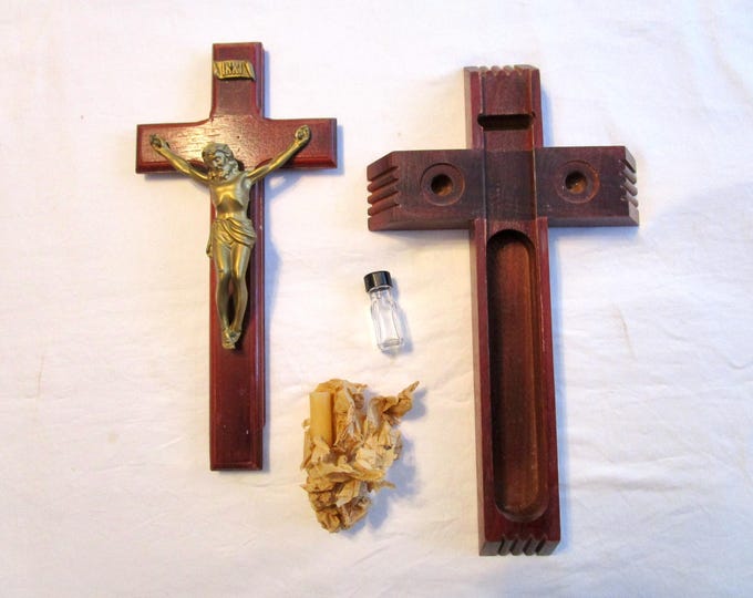 Vintage Crucifix Last Rite Jesus Cross Catholic Sick Call Wood 7x12.5 ...