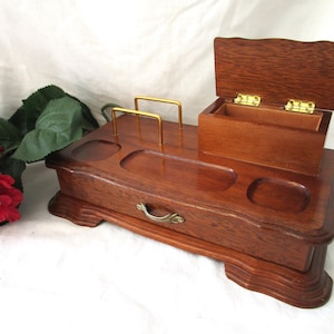 Joyero vintage para hombre, de madera teñida, de terciopelo, con compartimento para anillos, en la parte superior, para billetera, monedas y llaves.