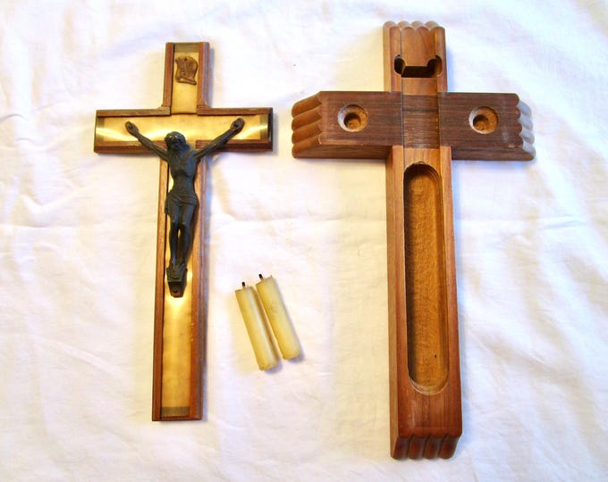 Vintage Crucifix Last Rite Jesus Cross Catholic Sick Call Wood 13.5x7.5 ...