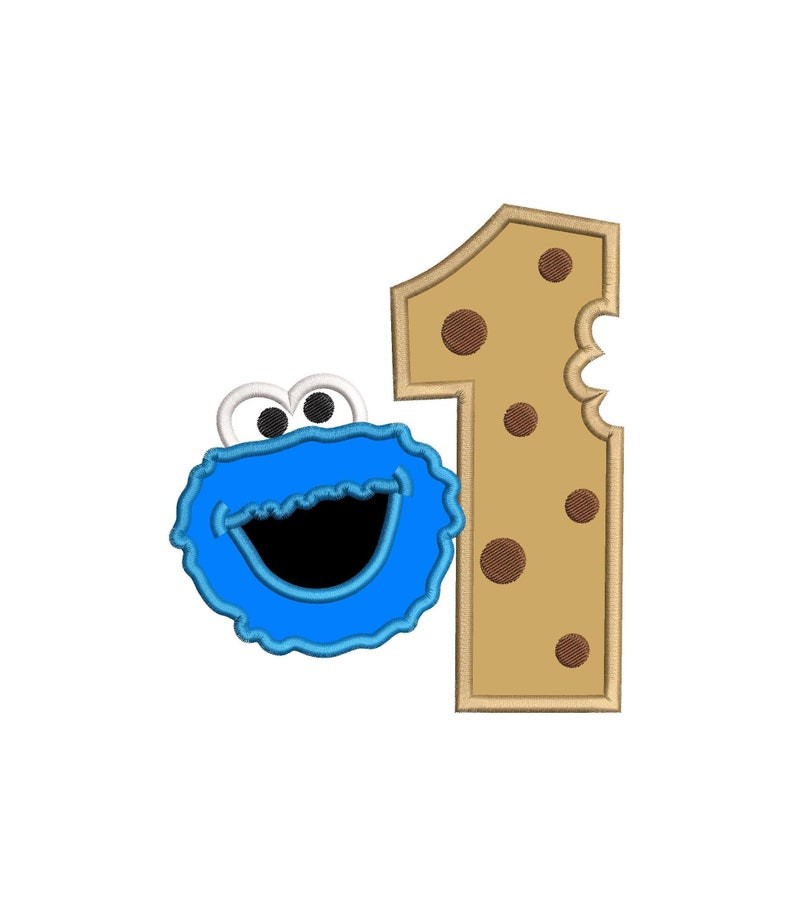 cookie monster number 1 birthday applique embroidery design etsy
