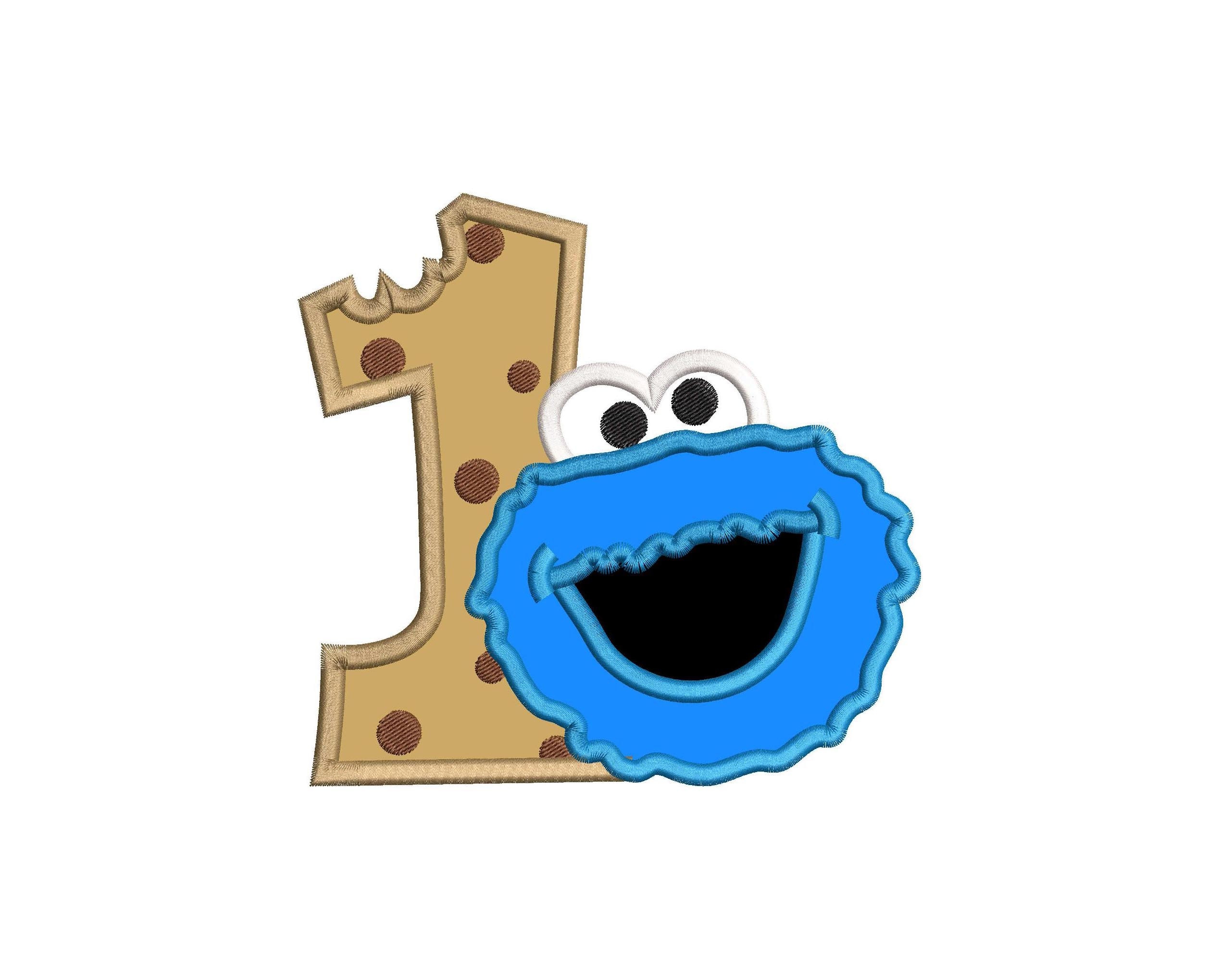 cookie monster number 1 birthday applique 02 embroidery