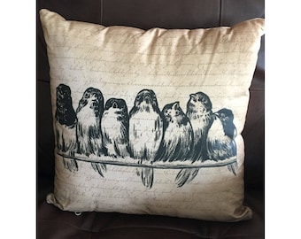 Brown Birds on a Branch Throw Pillow