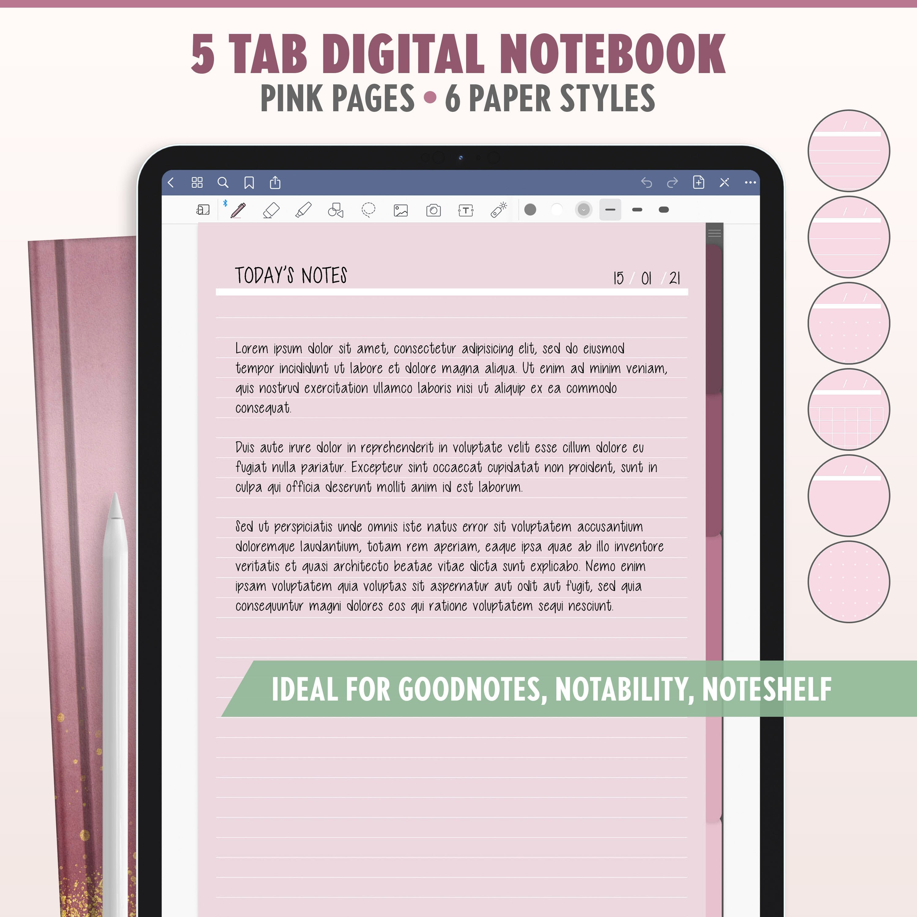 Digital Notebook Pink Pages for Goodnotes Noteshelf Etsy