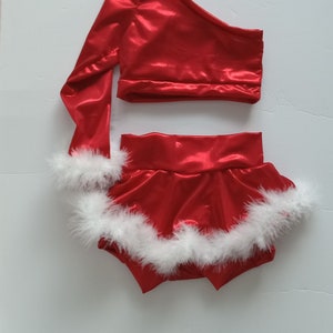 Christmas Santa set mrs clause dance one sleeve bummies and crop set outfit