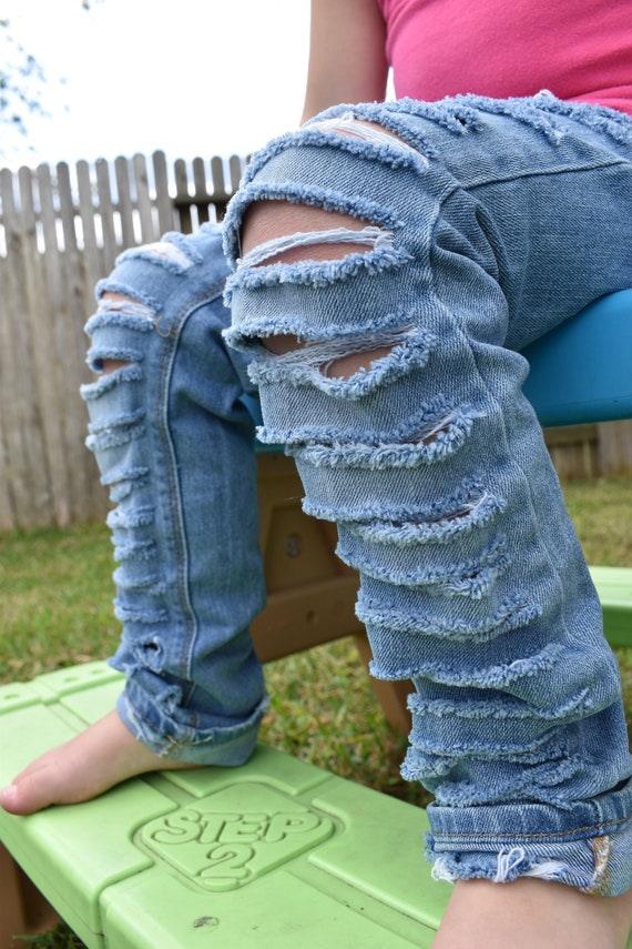 marxistisk bælte Snor Super Distressed Skinny Jeans for Girls and Boys Toddlers - Etsy