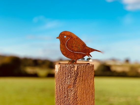 Rusty Bird Fence Topper Open Mouth Bird Laser Cut Steel Naturally Rusted
