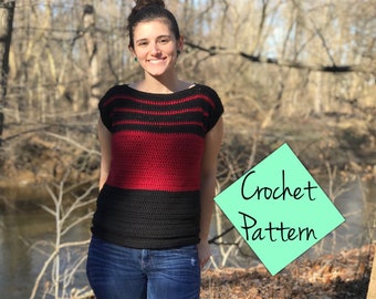 PATTERN ONLY, ** Alaskan Tee, crochet shirt, crochet tee, crochet pattern, color block tee, crochet pullover, striped shirt