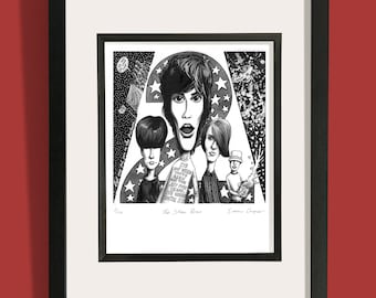 Impresión de The Stone Roses. Impresión Giclée de edición limitada de una obra de arte original encargada por NME. Firmada por el ilustrador Simon Cooper