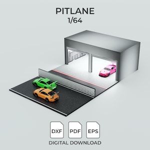 Diecast display stand, Pitlane diorama template, 1/64, laser cut template, dxf, pdf, eps