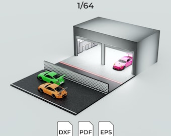 Diecast display stand, Pitlane diorama template, 1/64, laser cut template, dxf, pdf, eps