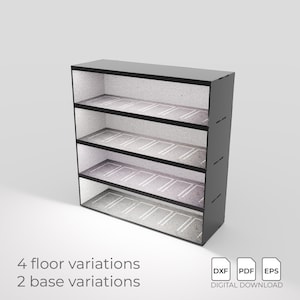 Diecast Car Display Stand Template: 1/64 Scale Garage (DXF, PDF, EPS)