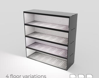 Diecast Car Display Stand Template: 1/64 Scale Garage (DXF, PDF, EPS)