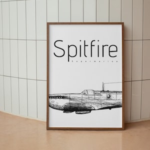 Supermarine Spitfire - Avión de combate británico de la Segunda Guerra Mundial - Póster minimalista de aviación - Descarga instantánea