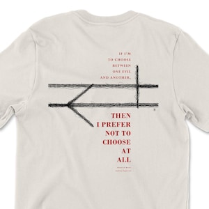 Geralt of Rivia Quote T Shirt - Evil is Evil - &quot;I’d rather not choose at all&quot; - Fiend  - Design Premium Unisex T-Shirt - Tan - Cream