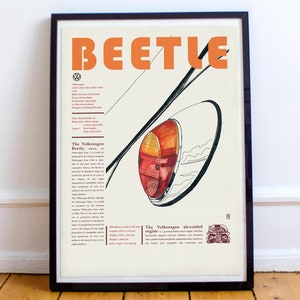 The Beetle - Retro Car Poster with Watercolor Art