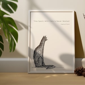 Cat Poster - Minimalist - &quot;Time spent with cats is never wasted&quot; Sigmund Freud - Print