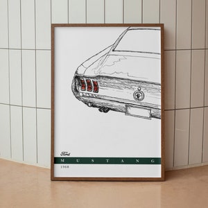 Ford Mustang 1968 - Minimalistische autoposter uit het midden van de eeuw - jaren 60