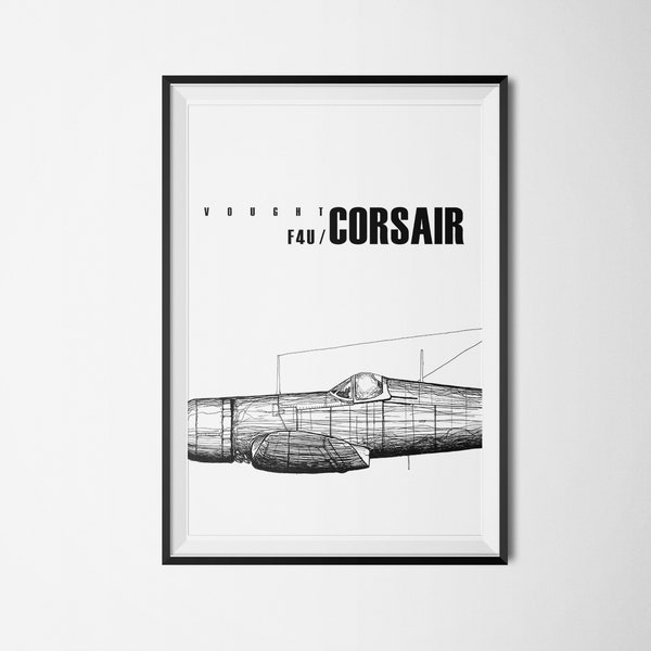 F4U Corsair - Vought - ww2 United States Navy Aircraft - Minimalist Aviation Poster - Instant Download