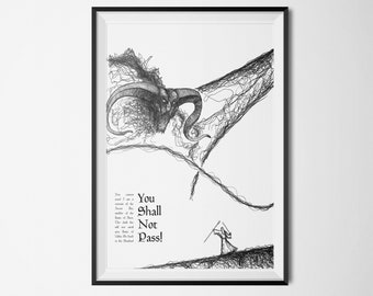 Balrog vs Gandalf - You Shall Not Pass - LOTR Poster- Instant Download